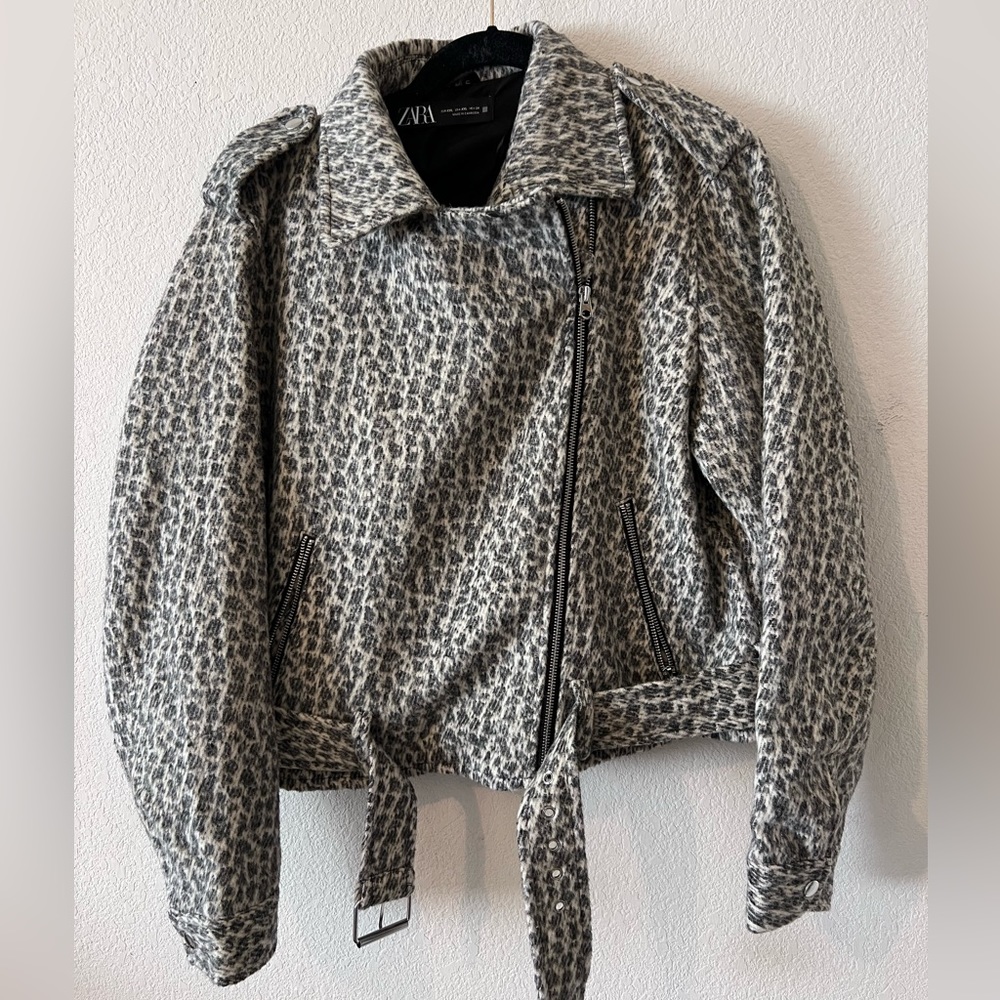 ZARA LEOPARD MOTO COAT